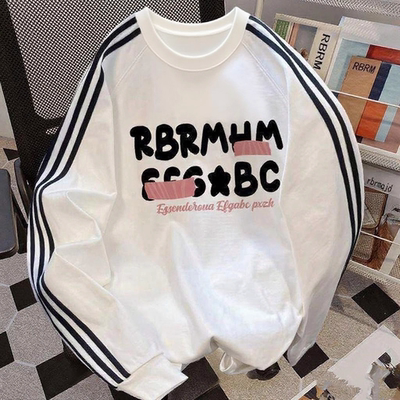 男女童美式三条杠圆领卫衣中大童