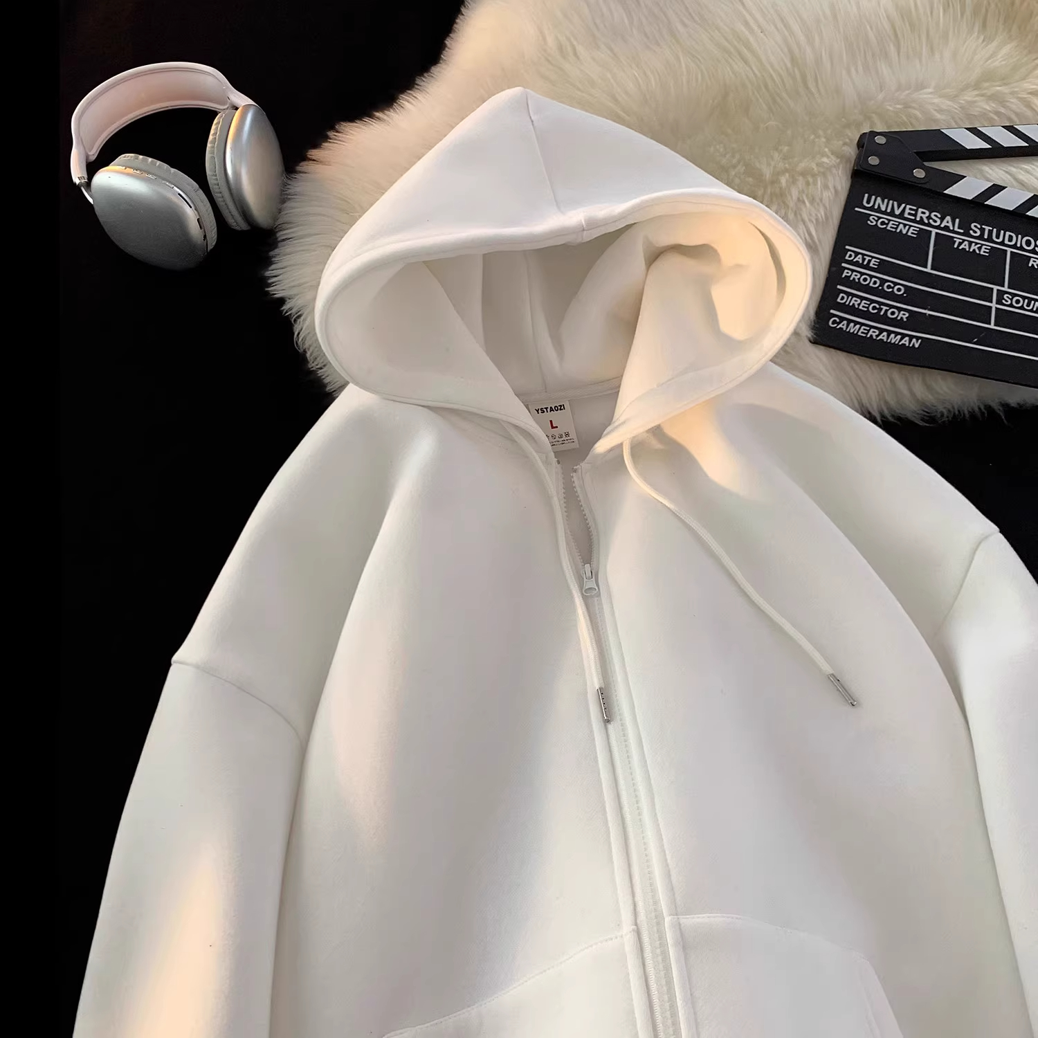 中大童纯色开衫连帽卫衣男女童秋