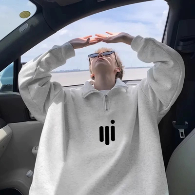 男童美式复古半拉链立领卫衣童装