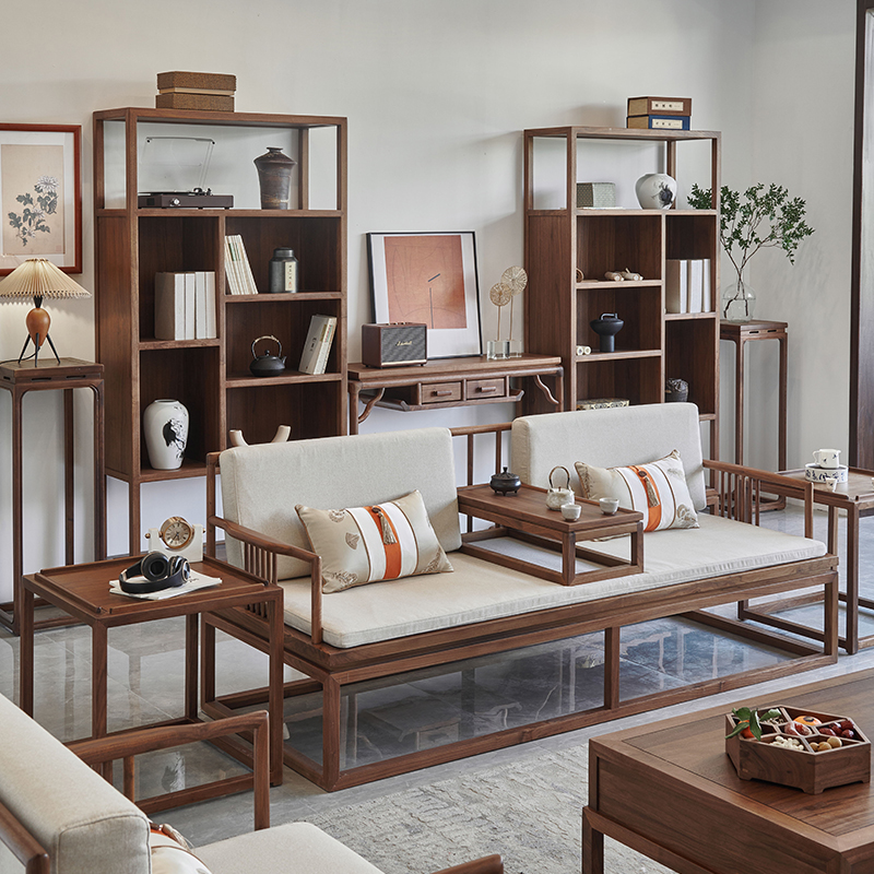 新中式全实木沙发组合冬夏两用客厅现代中式大中户型黑胡桃木沙发