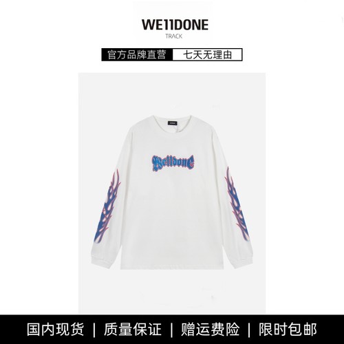 【现货】WE11DONE TRACK潮牌蓝色火焰logo印花长袖T恤圆领宽松男
