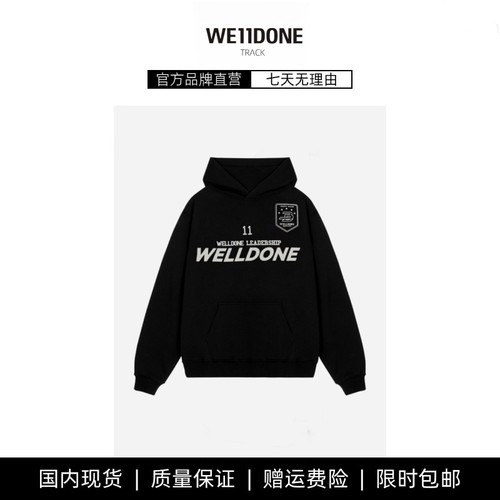 【现货】WE11DONE TRACK徽章字母小众潮牌美式秋冬加绒连帽卫衣棉