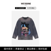 T恤 TRACK做旧复古猫咪图案渐变设计印花女长袖 现货 WE11DONE