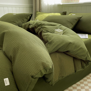 秋冬保暖床单被套双人纯棉四件套高级感 米15单人床三件套毛绒加厚