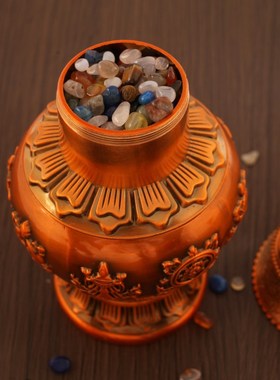 装藏宝瓶财神铜合金摆件格桑花藏式密宗供奉八吉祥摩尼宝龙王地藏