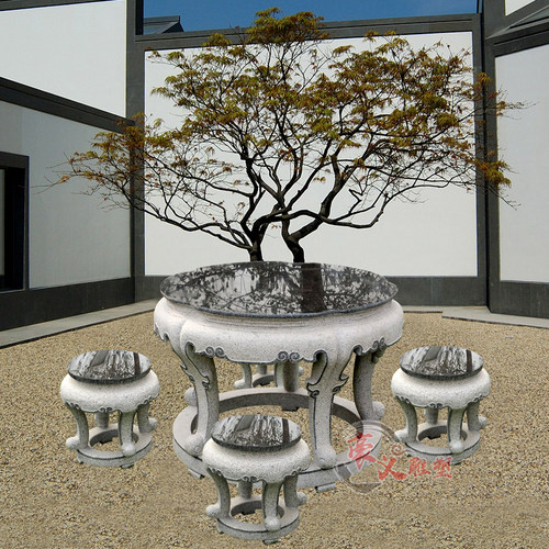 石桌石凳庭院花园户外别墅酒店天然大理石茶几仿古茶台石头椅摆件