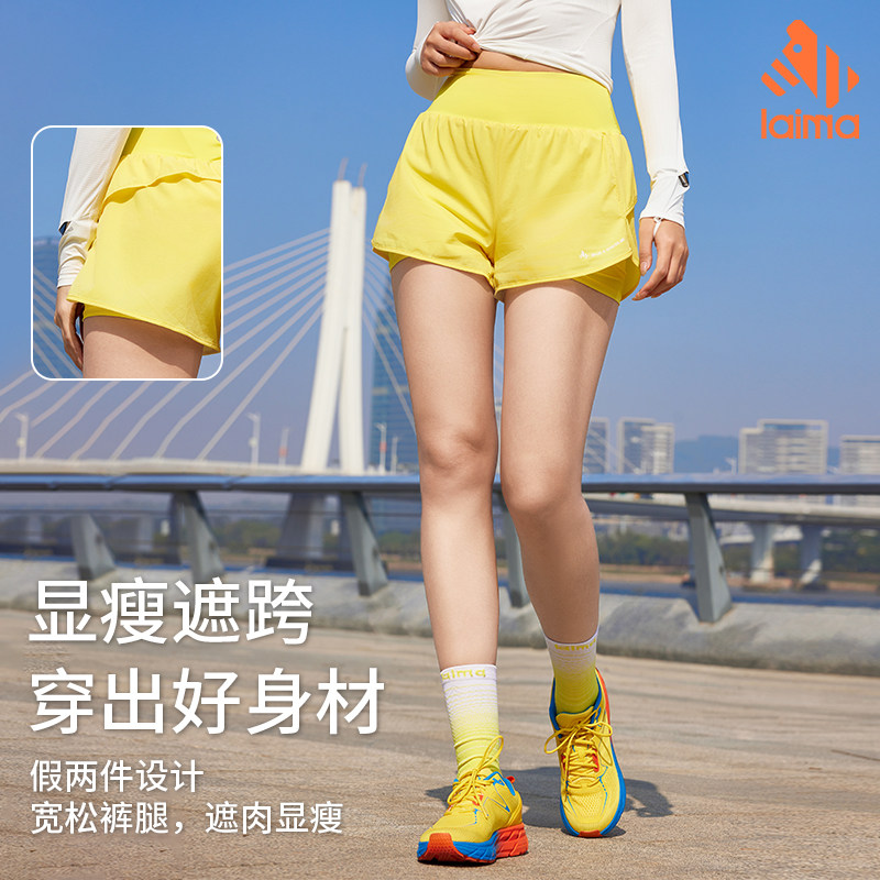 莱马运动短裤女春秋透气可放手机瑜伽健身裤户外跑步防走光速干裤