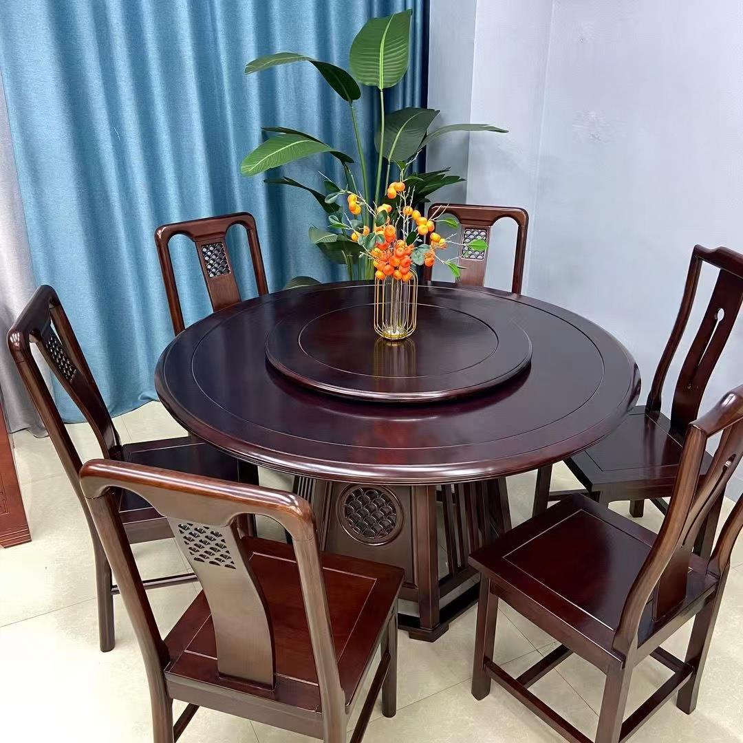 菠萝格实木餐桌带转盘家