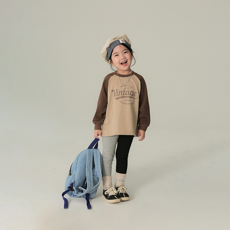 IVORYBUBBLE秋款童装男女童上衣儿童拼色印花磨毛长袖T恤亲子