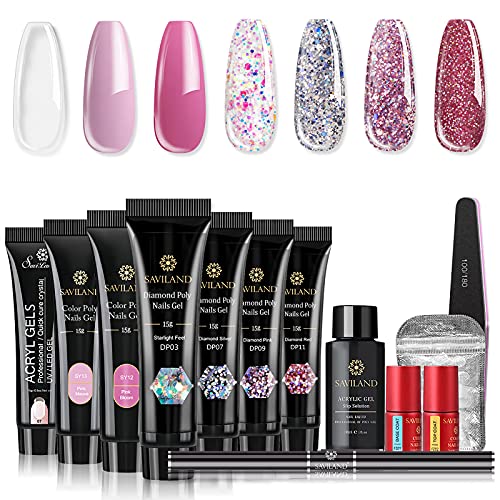 新品Saviland Poly for Nail Gel Kit- Glitter Poly Nails Gel