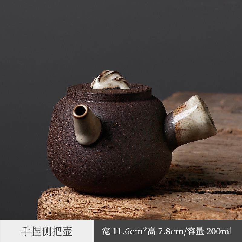 老岩泥急须壶柴烧纯手工粗陶侧把壶无釉日式功夫单壶