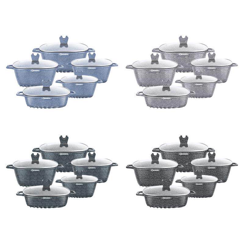 royaldessini10件套方形压铸铝汤锅家用烹饪锅不粘锅套装pot