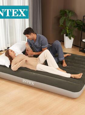 INTEX64109户外充气床垫绿色植绒双人加大空气床气垫床充气垫露营