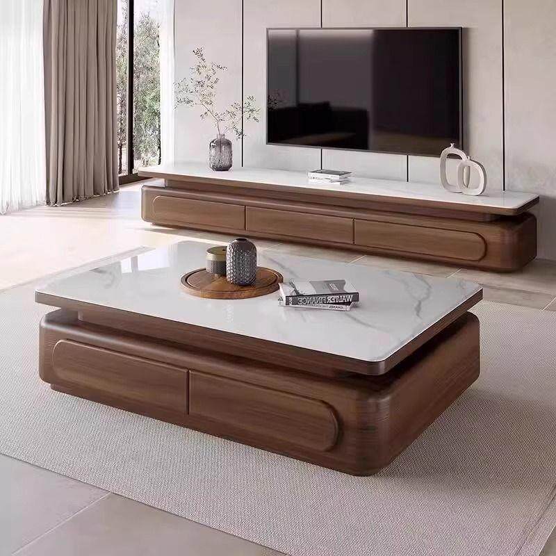 新胡桃色中古风实木茶几简约现代小户型客厅电视柜茶几组合储物柜