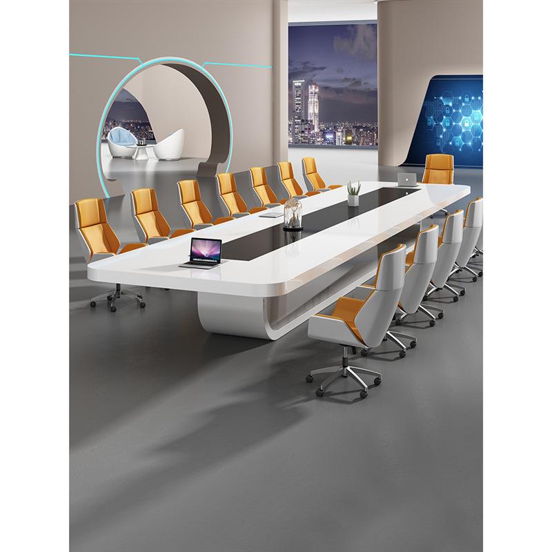 卓昊烤漆会议桌长桌简约现代白色异型椭圆型办公桌椅组合时尚条桌