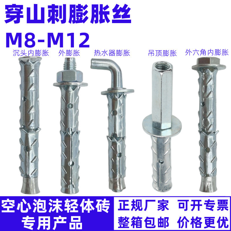穿山刺膨胀螺丝加气块砌块砖泡沫轻体砖专用螺杆M8M10M12爆炸锚栓