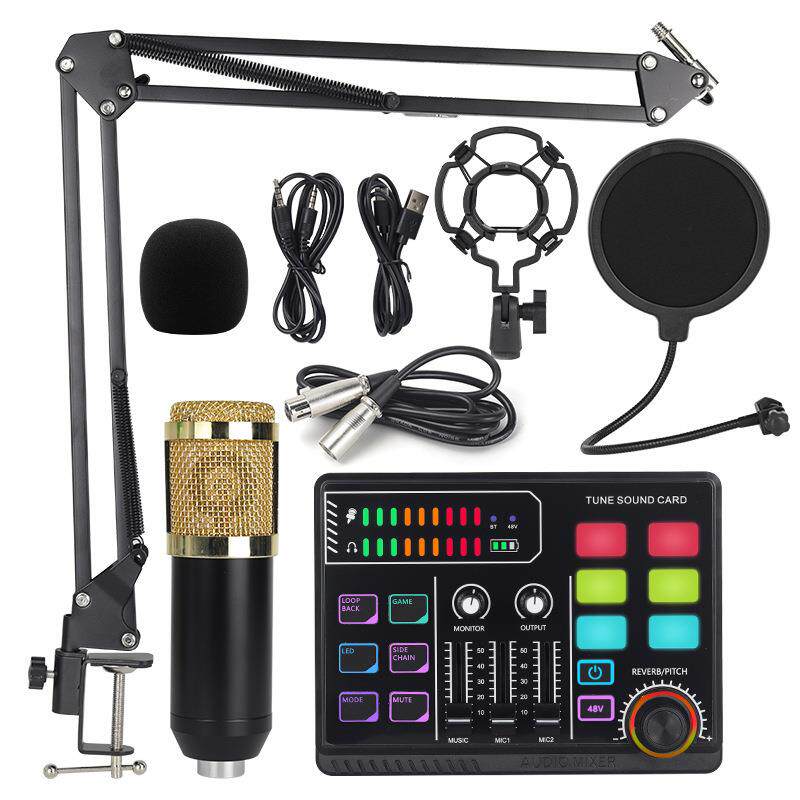 P100英文48V直播声卡全套装设备BM800麦克风播客设备话筒