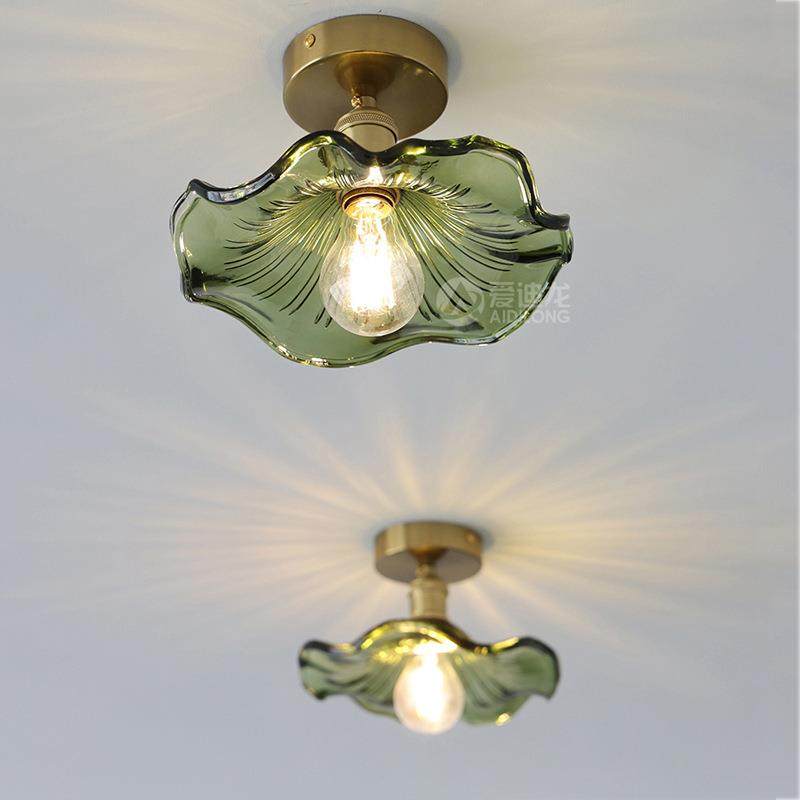 复古绿色荷叶吸顶灯北欧简约餐厅灯具玄关阳台吧台过道铝材玻璃灯,收纳整理,烫衣板及配件,淘宝优惠券,粉丝福利购,淘宝优惠卷