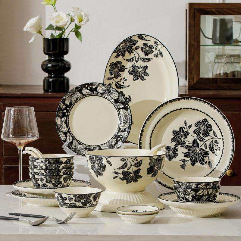 复古碗具套裝釉下彩餐具碗碟盘家用陶瓷碗汤碗高颜值盘子碗筷全套,收纳整理,烫衣板及配件,淘宝优惠券,粉丝福利购,淘宝优惠卷