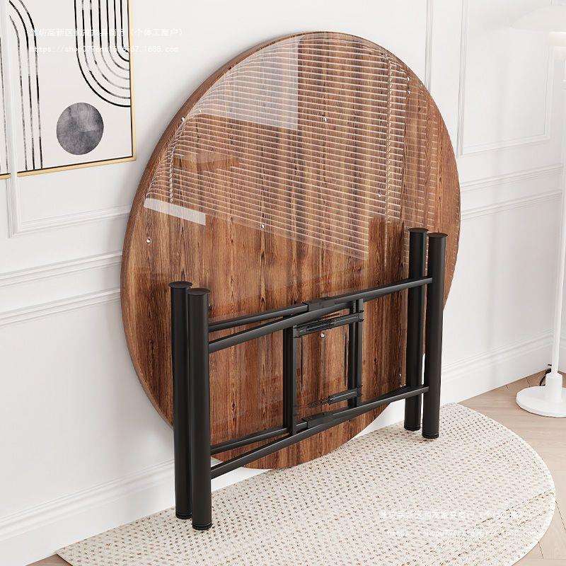 实木折叠餐桌人人家用饭店大圆桌带转盘食堂餐馆圆桌面板台面