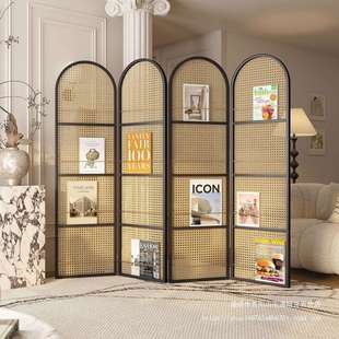 日式藤编屏风隔断客厅实木折叠可移动小户型遮挡入户民宿杂志书架