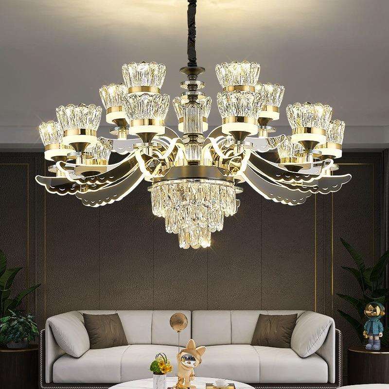 轻奢水晶吊灯新款灯臂发光水晶客厅主灯现代简约餐厅卧室K9水晶灯