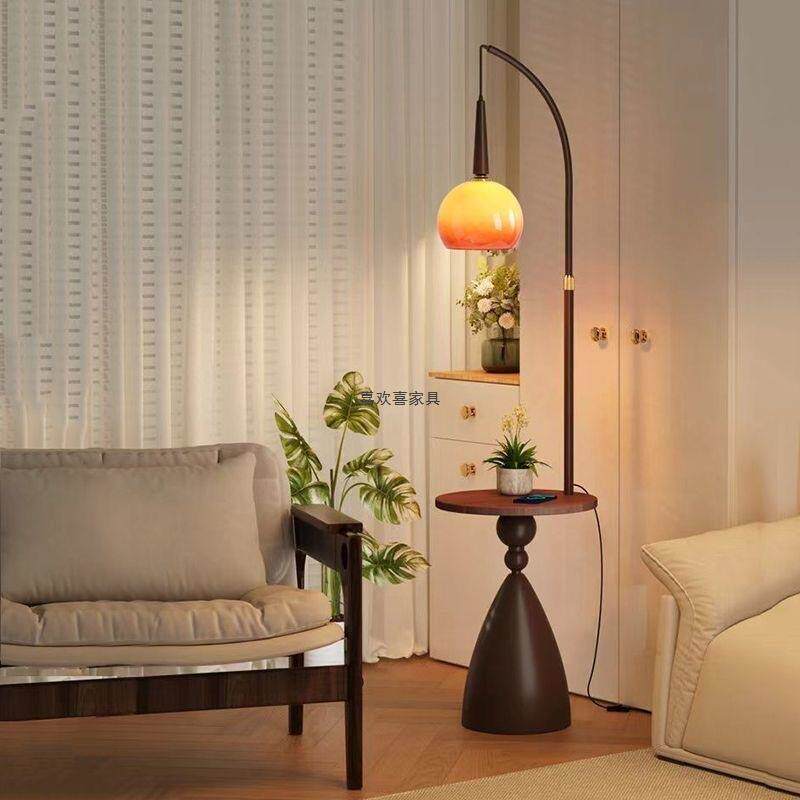落地灯客厅沙发边几中古法式美式复古床头置物架一体卧室立式台灯