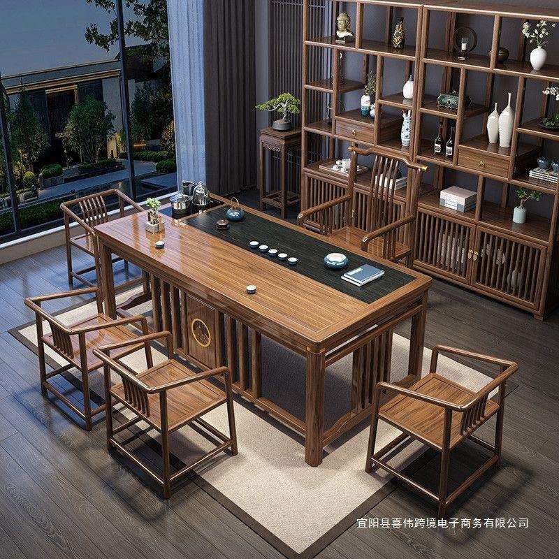 新中式茶桌椅组合实木小茶桌茶台小户型办公室阳台茶桌一体一整套