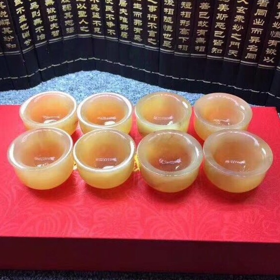 蜜色老羊角碗原生精致小茶杯小酒杯8件装品质如一自用送礼佳品