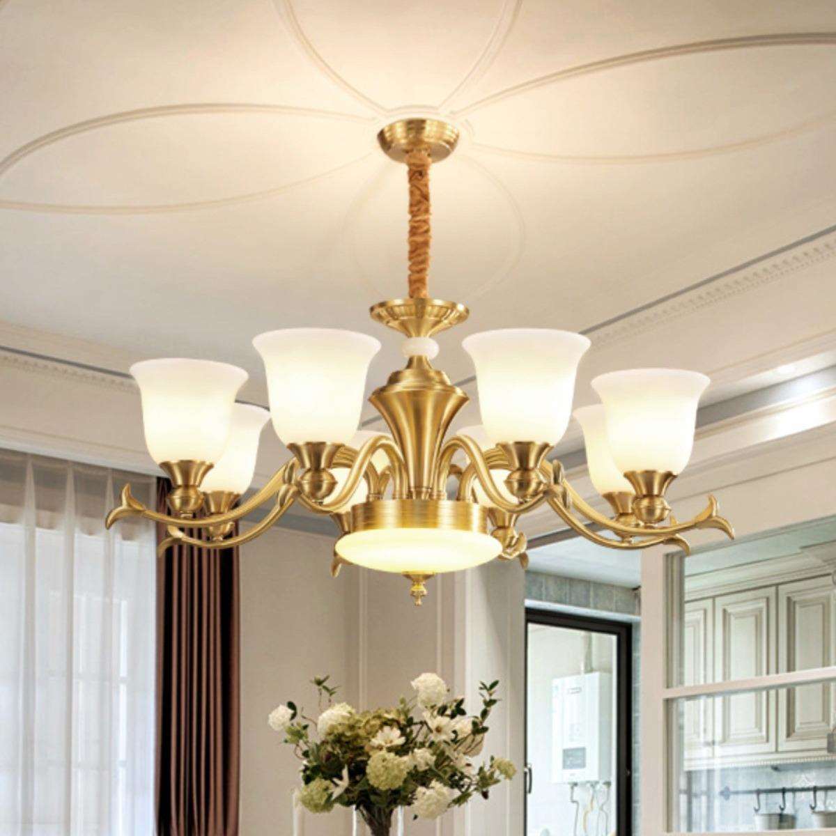 全铜美式吊灯现代简约客厅灯简欧餐厅吊灯卧室灯欧式全铜灯具套餐