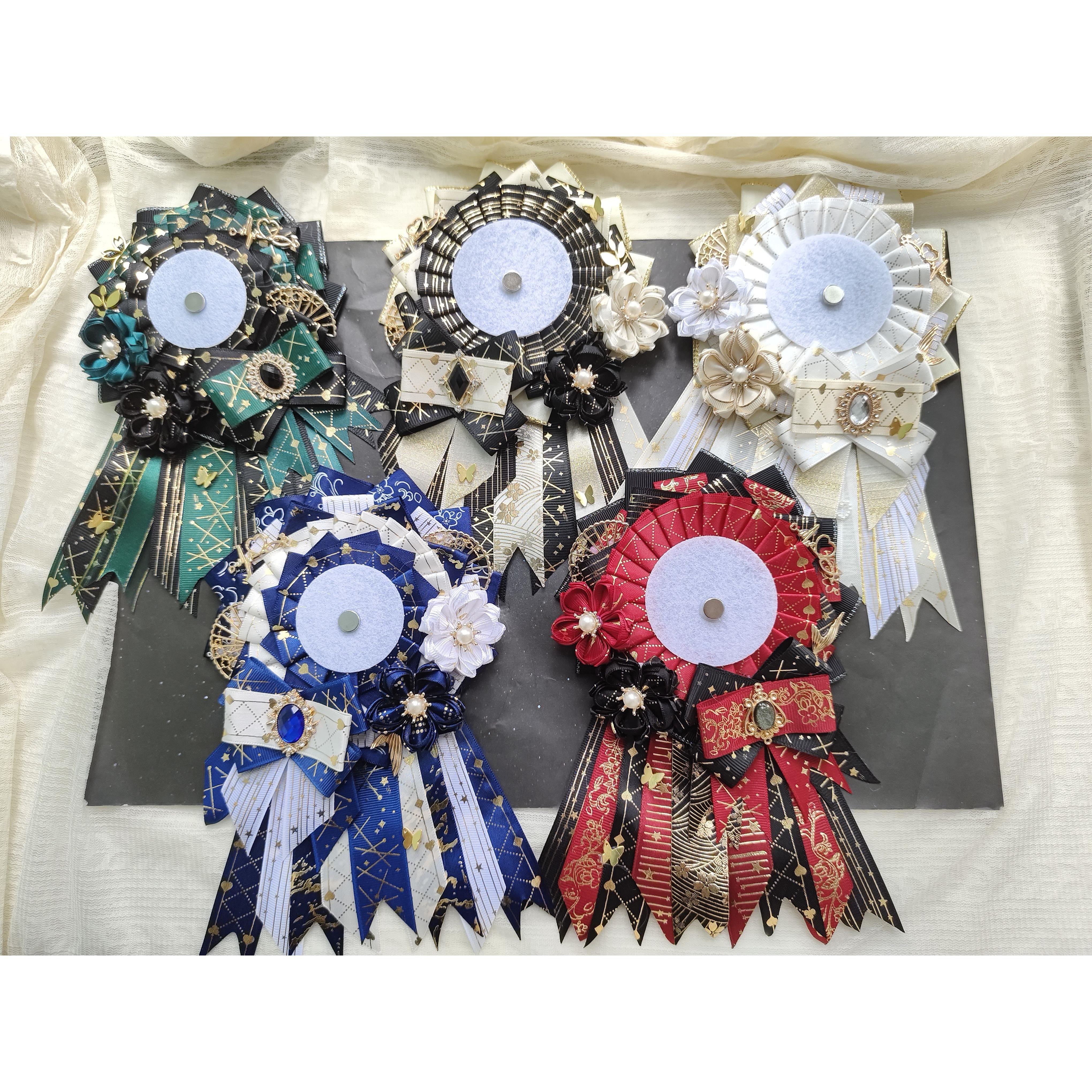 华丽拖尾吧唧托58mm徽章谷美装饰道具玫瑰蝴蝶结黑红色金色深蓝色