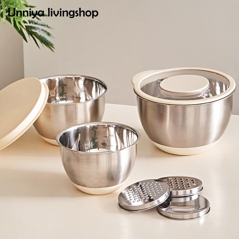 姜妍同款304不锈钢洗菜盆家用多功能烘培打蛋和面盆沥水篮刨丝器