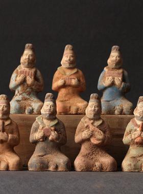 陶器陶俑仿汉乐器俑创意摆件博古架摆件复古工艺品古董古玩收藏品
