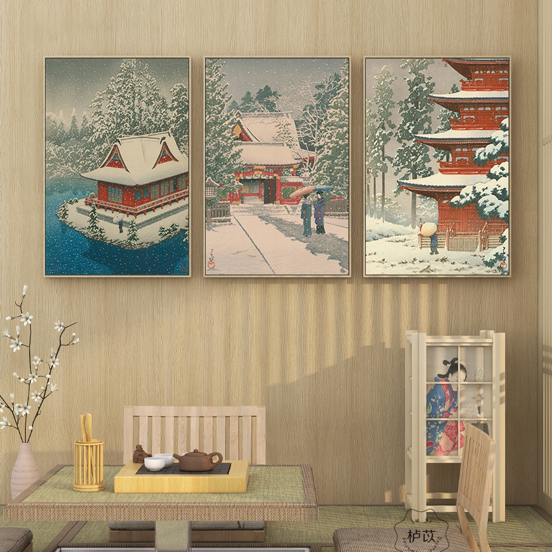 川濑巴水日式客厅玄关装饰v画饭店餐厅壁画浮世绘风景书房卧室挂图片