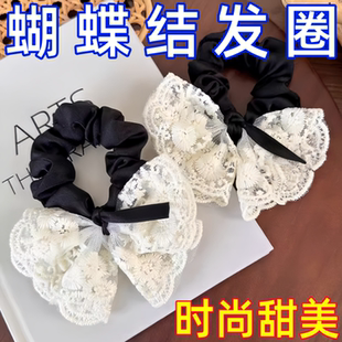 甜美蝴蝶結千金發圈蕾絲雙層溫柔韓版 刺繡復古發繩氣質 皮筋時尚