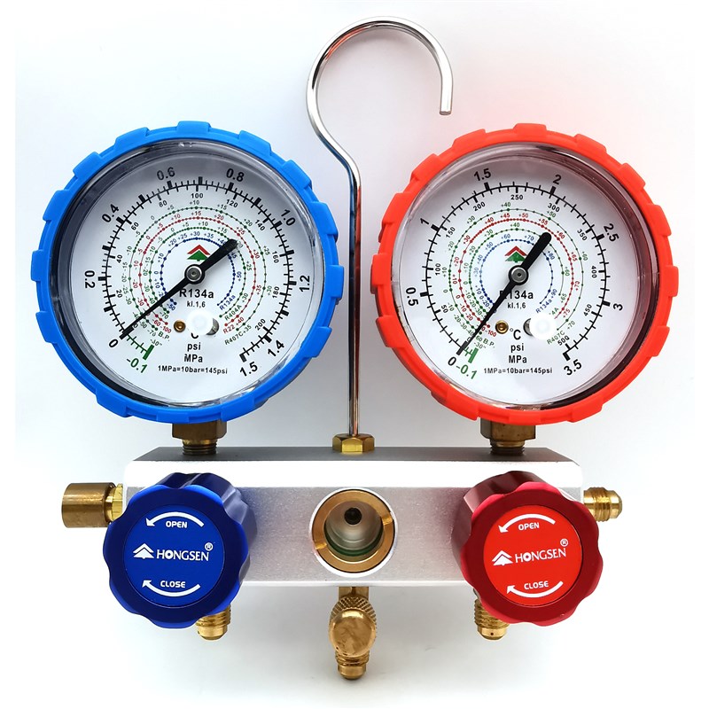 鸿森HS-404G汽车空调冷媒表加氟表含快接头R134A双表阀