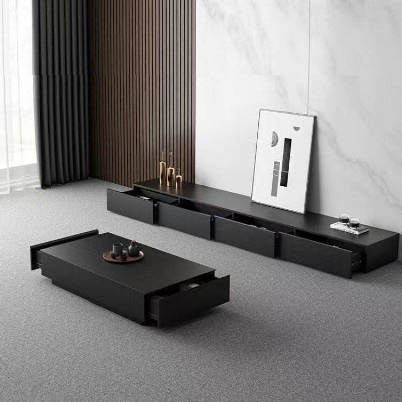 电视柜意式极简现代黑色木质家具家用小户型茶几电视柜落地柜组合,住宅家具,茶几+电视柜,淘宝优惠券,粉丝福利购,淘宝优惠卷