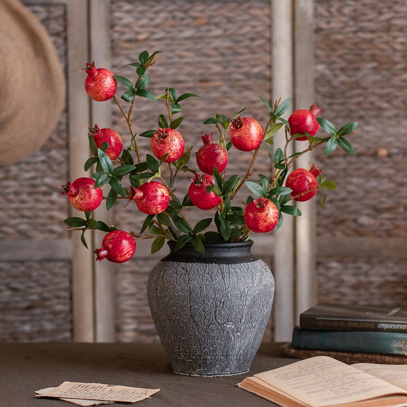 速发花石榴果树枝客厅餐桌柿子果实假关玄花插如柿柿花意家居摆件