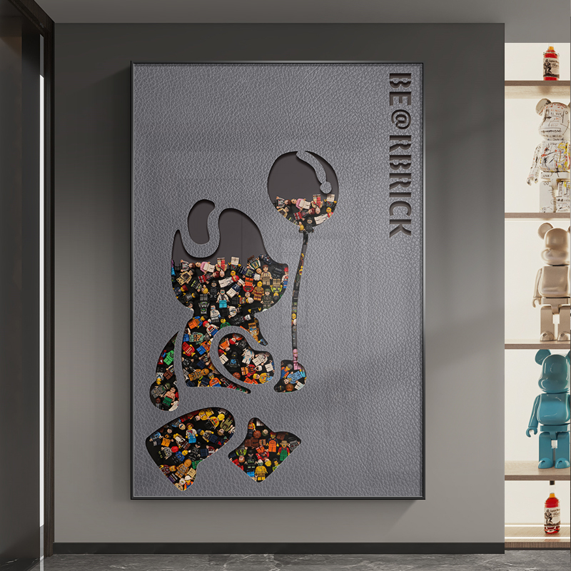 速发熊玄关装饰客潮流KAWS走廊实物挂木积画高档轻奢画厅落地壁画