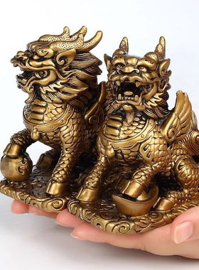 速发招财麒麟摆件一对家居台厅工卧室办公室火麒麟桌面装饰客艺品
