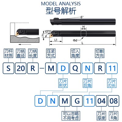 主偏角107.5度菱形刀片复合式内孔车刀杆S20R-MDQNR15镗刀杆防腐
