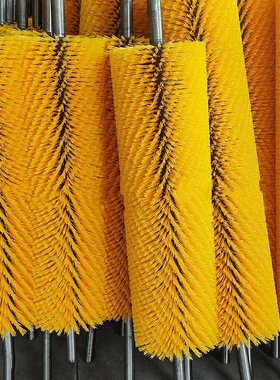 黄色无动力清扫器皮带托辊电动旋转螺旋V型被动尼龙不锈钢毛刷辊