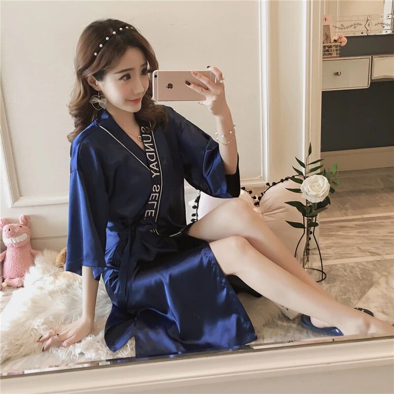 速发202春新款睡衣款年长袖和裙睡袍服高级感可爱真丝薄款