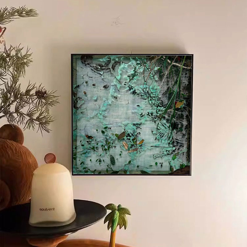 法式绿色风客厅装饰画抽象艺术玄关壁画过道树叶挂画高级感图片