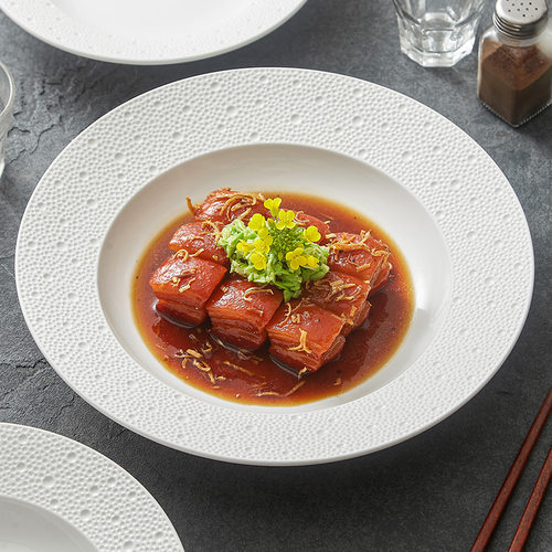 速发优格流星雨珠点白陶瓷餐子汤盘草帽盘高端酒西创意盘具意面店