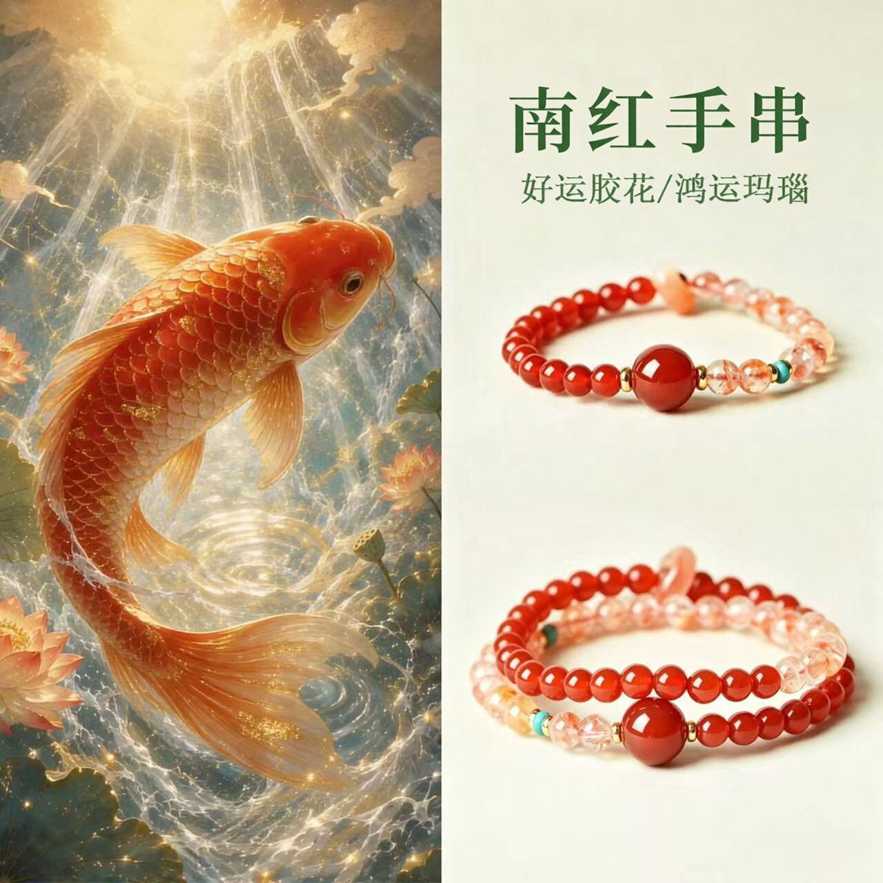 普陀山文创天然水晶手串红玛瑙
