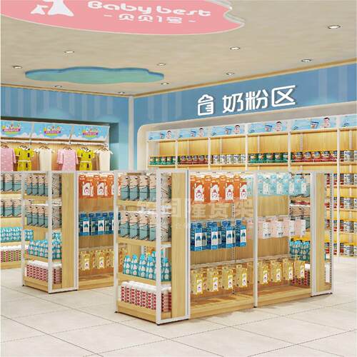 锐固儿童合乐园奶母婴货架粉货架钢木结童店装连锁隆母婴店货架