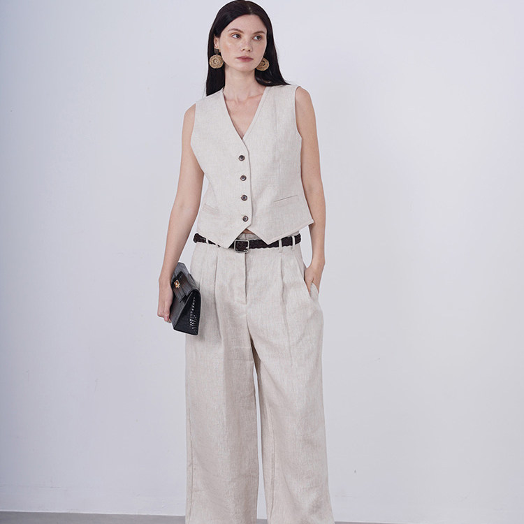 SISTERSHINE亚麻老钱风马甲套装