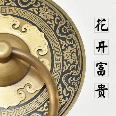 纯铜大门拉手中式古建门把手老式仿古圆拉环复古如意带花全铜门环
