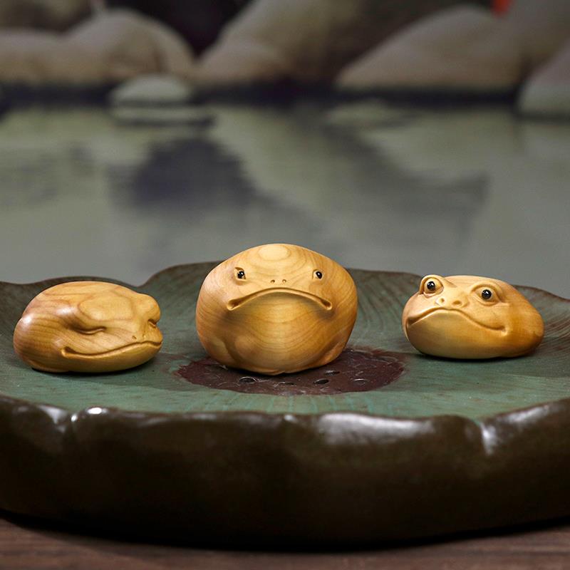 小叶黄杨木雕财金蟾手把件男士女士木质雕刻工艺品蟾蜍车载摆件